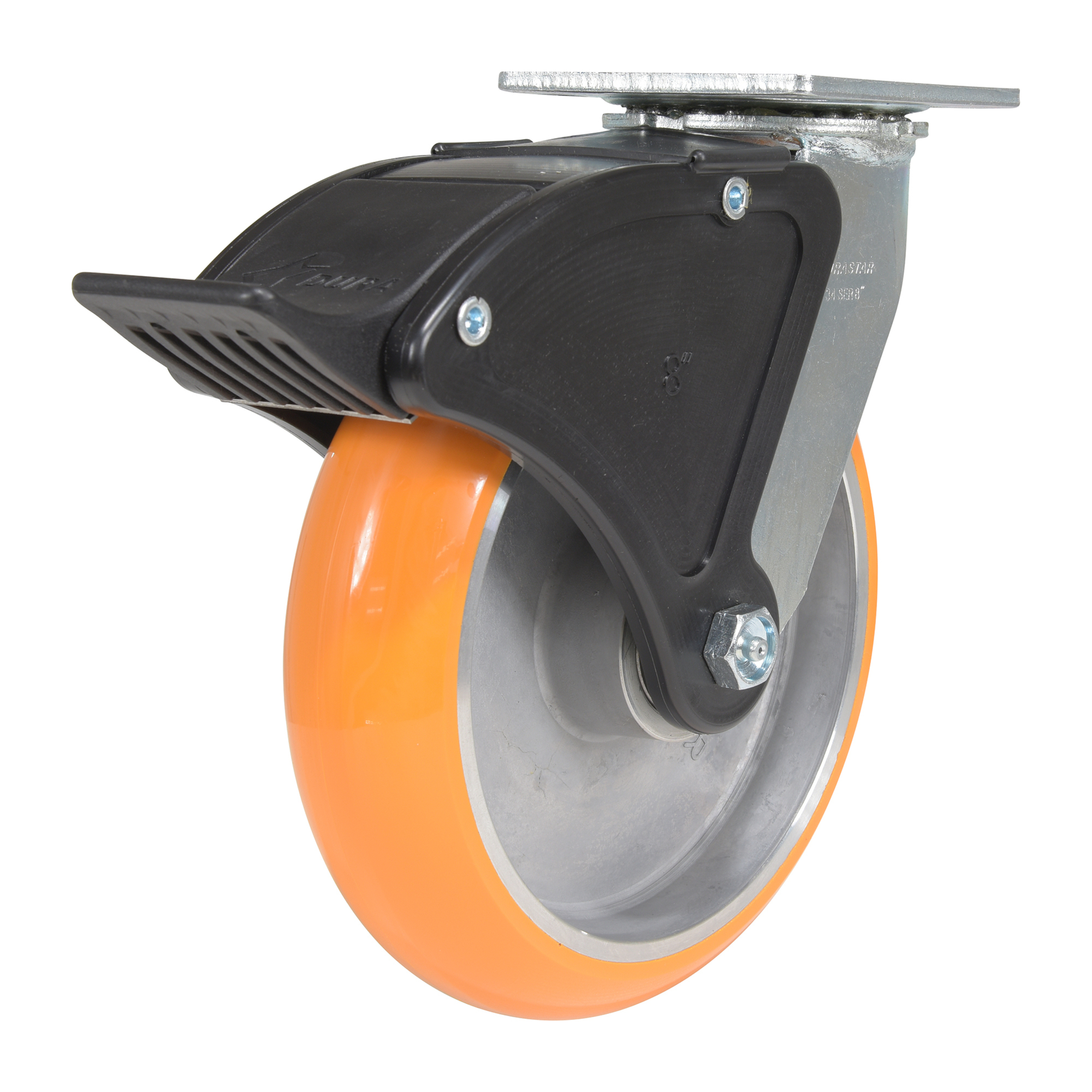 Vestil Polyurethane Swivel With Total Brake Caster 8 In. Diameter x 2 In. Width 1250 Lb. Capacity Butterscotch/Silver